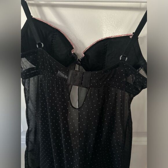 Rampage Intimates Black With Pink Polka Dots Sheer Top Size Small - Picture 7 of 10